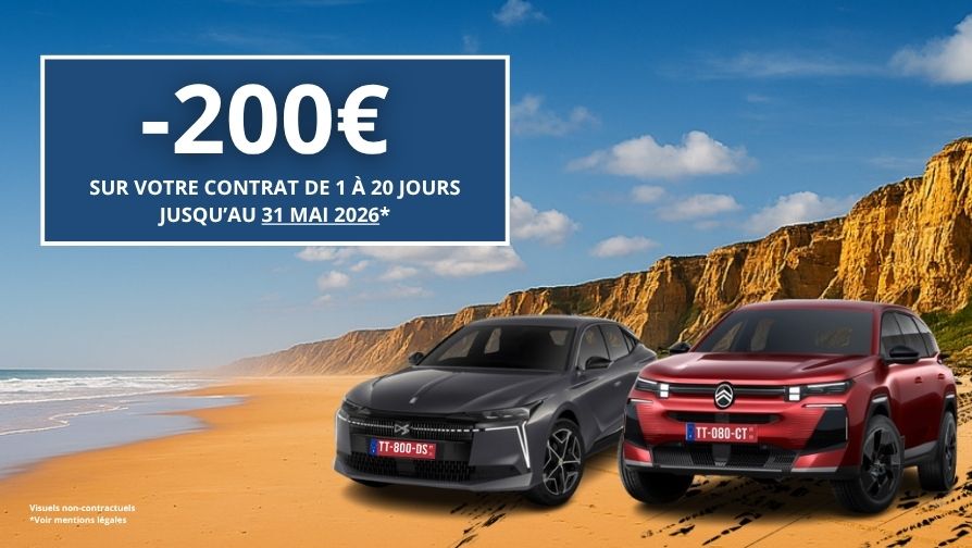 Remises exceptionnelles pour une réservation jusqu'à 20 jours.